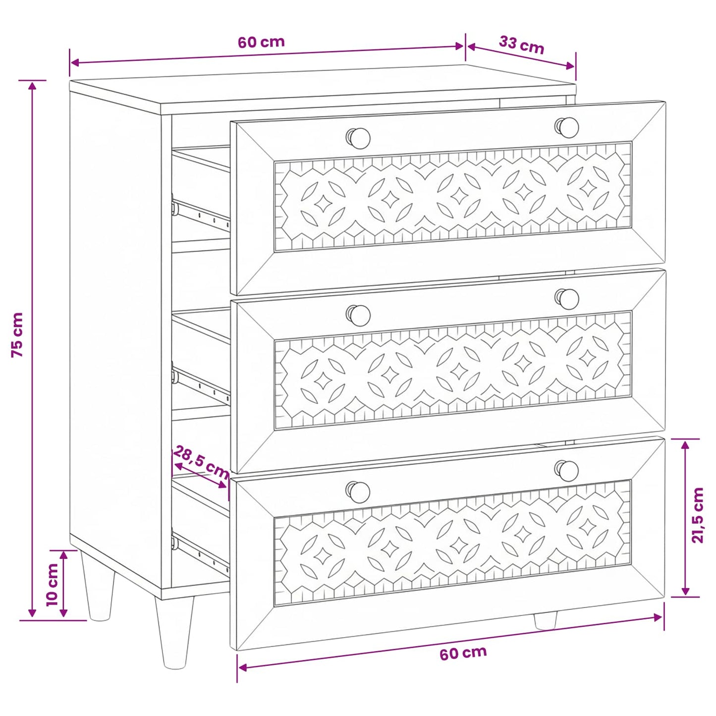 vidaXL Sideboard Light brown 60 x 33 x 75 cm Solid mango wood