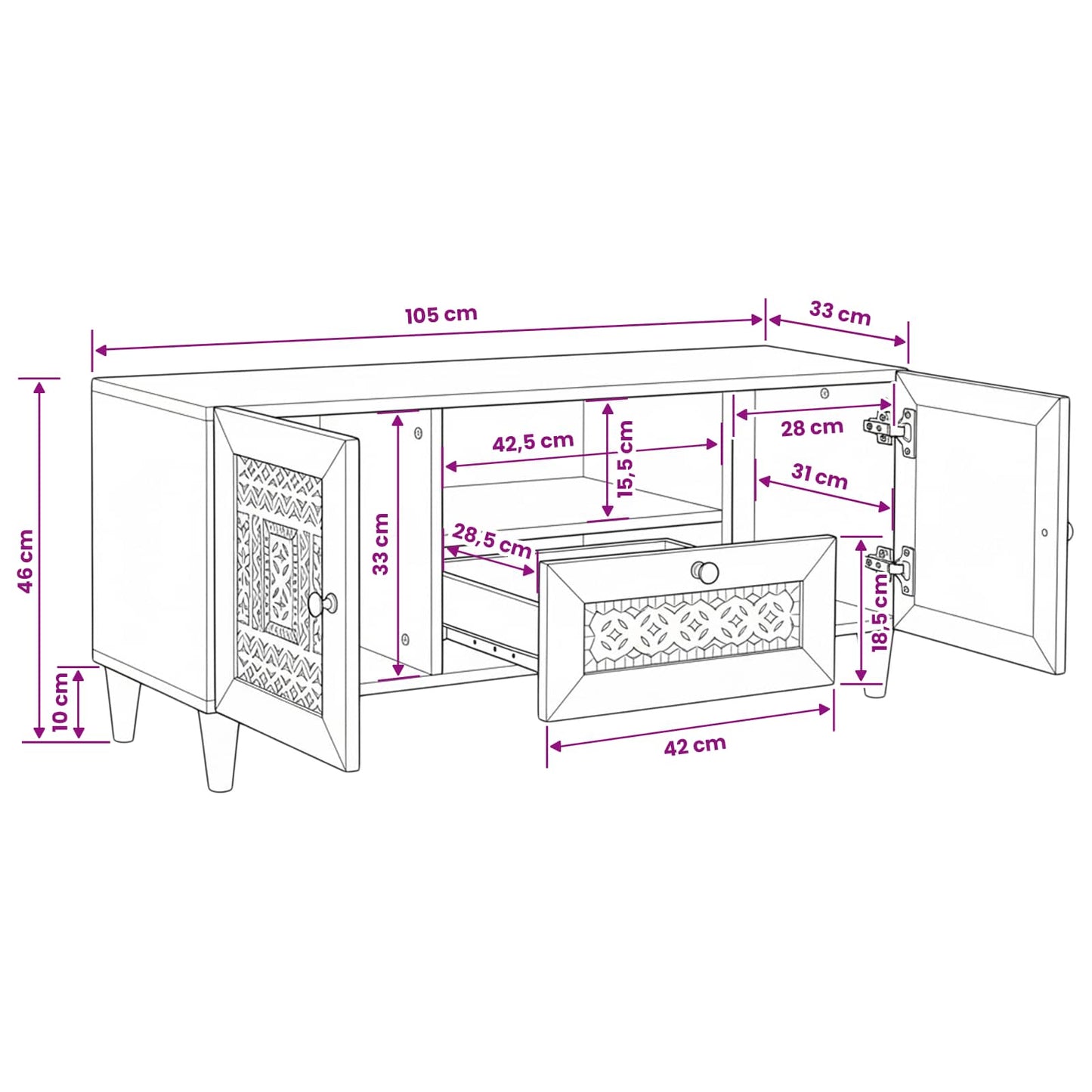 vidaXL TV Units with Door Light Brown 105 x 33 x 46 cm Engineered wood