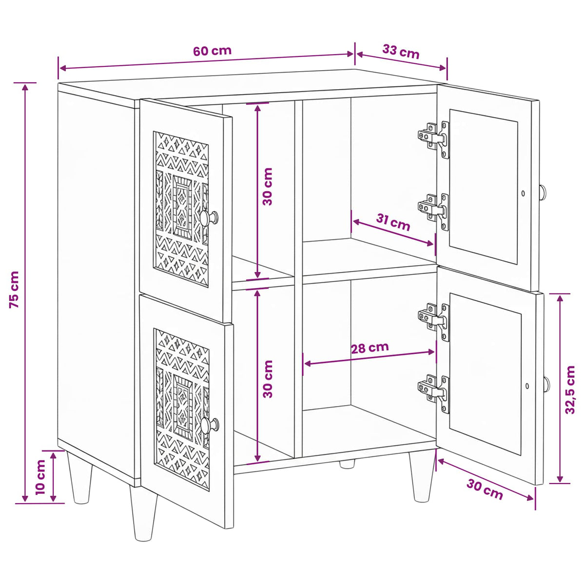vidaXL Sideboard 60 x 33 x 75 cm Solid Mango Wood