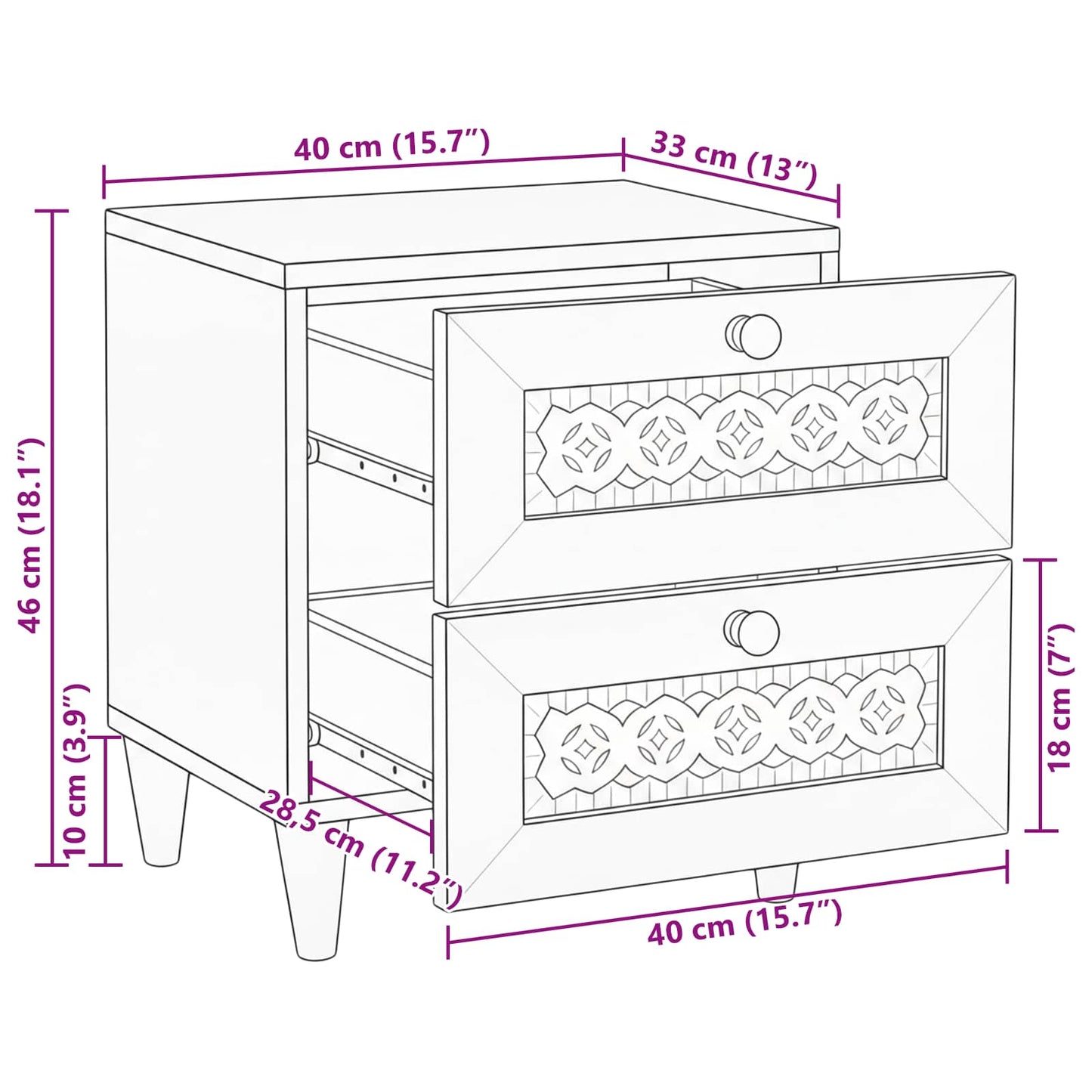 vidaXL Bedside Cabinet White 40 x 33 x 46 cm Engineered Wood