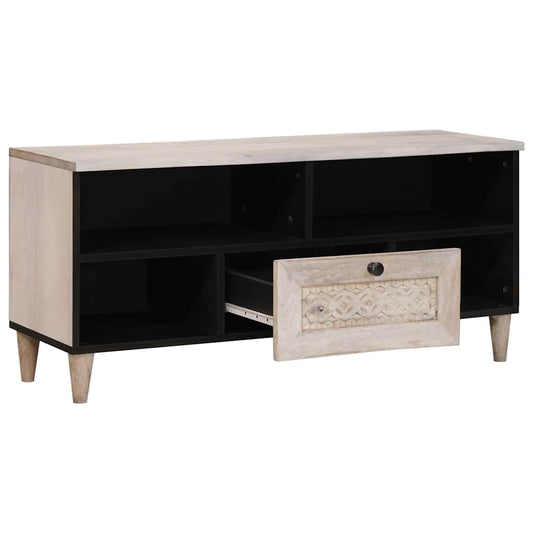 vidaXL TV Cabinet Bleached White 100 x 33 x 46 cm Solid Mango Wood