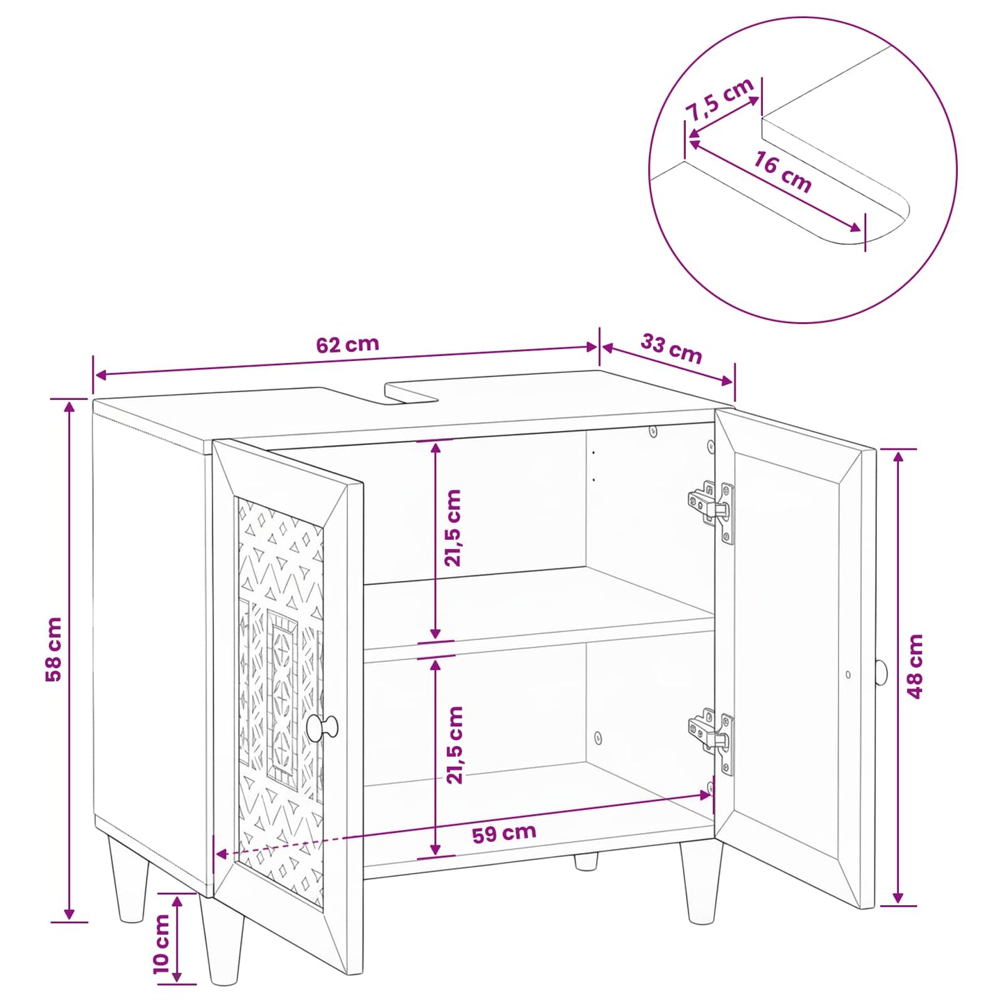 vidaXL Bathroom Cabinet Wall-mounted with Door White 62 x 33 x 58 cm