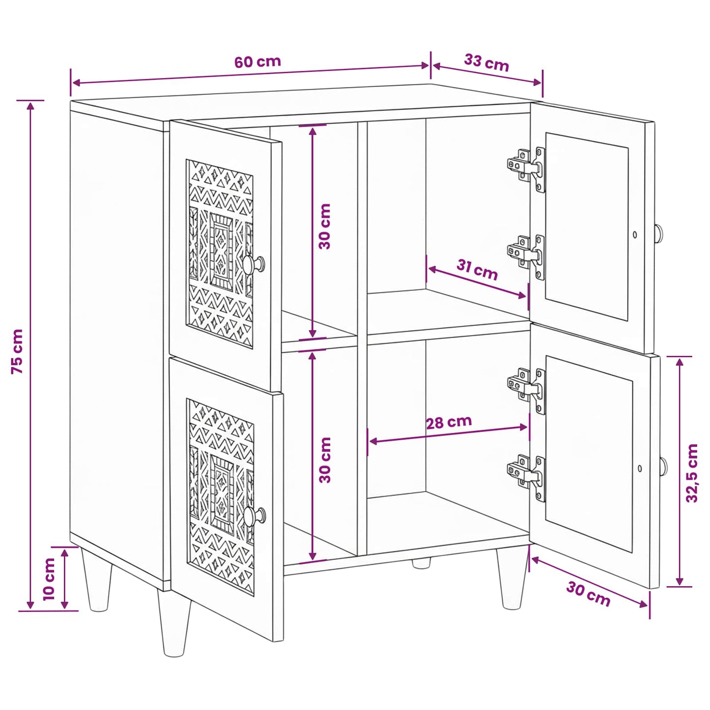 vidaXL Sideboard Bleached White 60 x 33 x 75 cm Solid Mango Wood