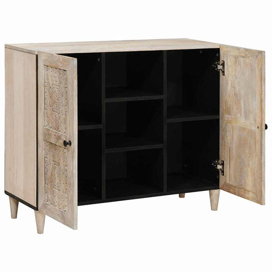 vidaXL Sideboard Bleached White 90 x 33 x 75 cm Solid Mango Wood