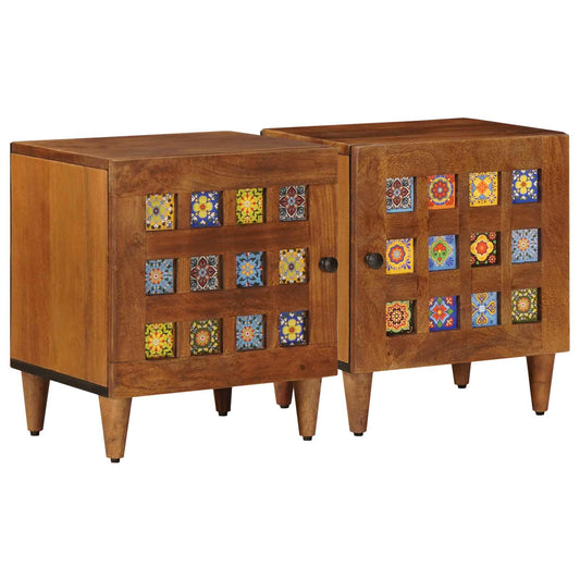 vidaXL Bedside Cabinet 2 pcs Brown 40 x 33 x 46 cm Solid Mango Wood