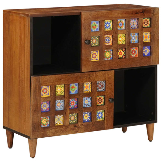 vidaXL Sideboard with Storage Walnut 80 x 33 x 75 cm Solid Mango Wood