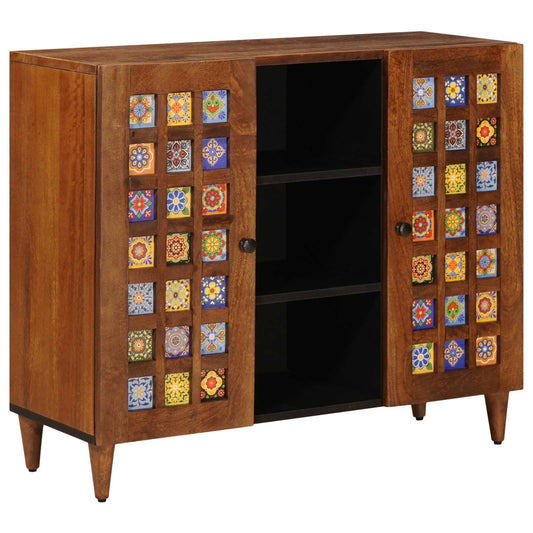 vidaXL Sideboard with Shelf Walnut 90 x 33.5 x 75 cm Solid Mango Wood