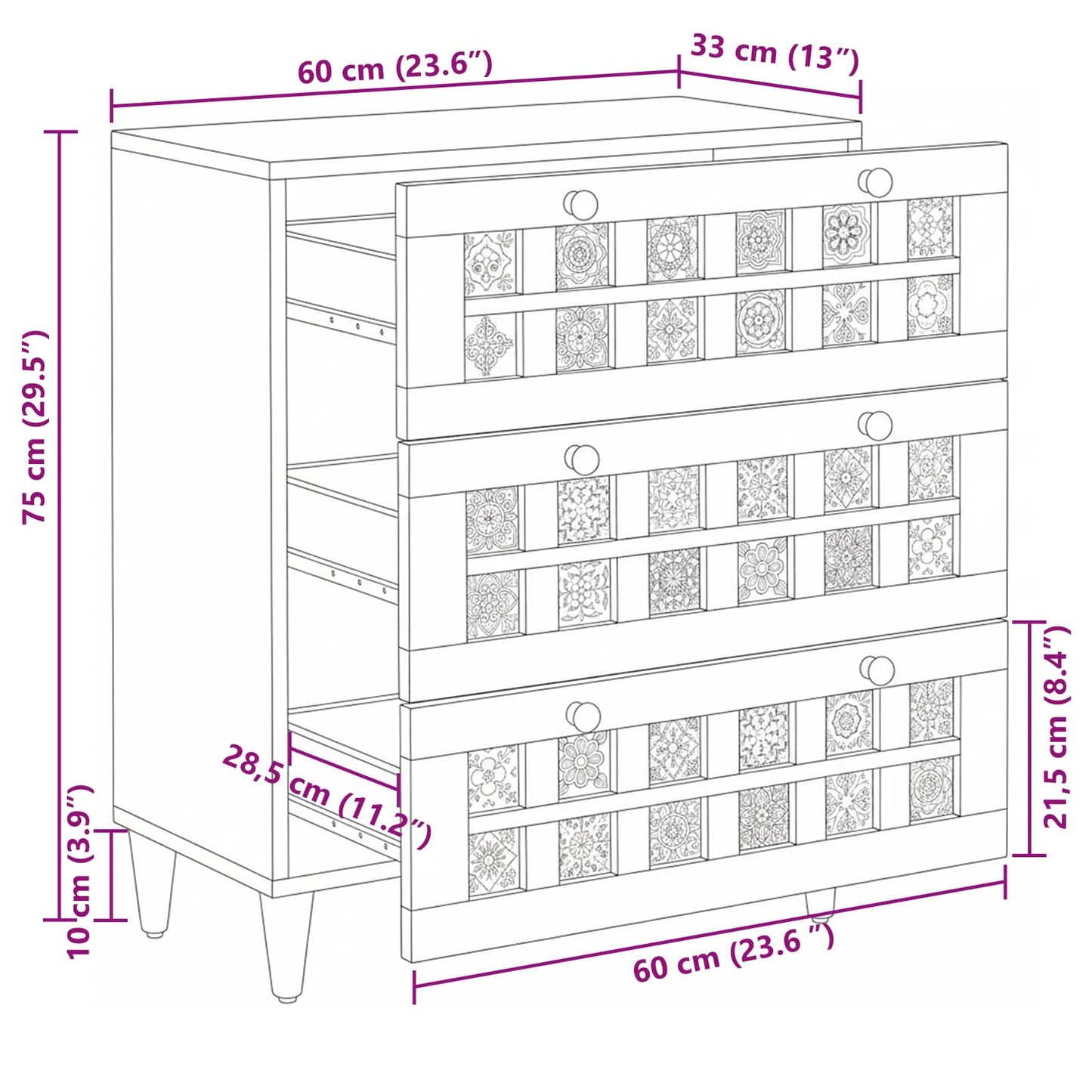 vidaXL Sideboard Natural 60 x 33 x 75 cm Solid Mango Wood
