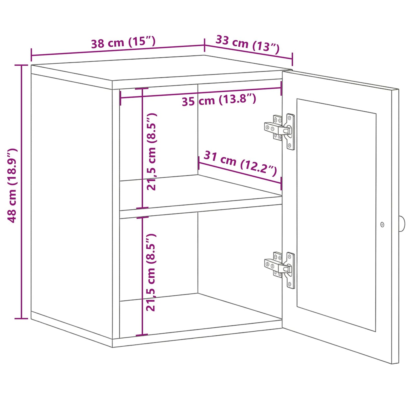 vidaXL Bathroom Hanging Cabinet with Storage Natural 38 x 33 x 48 cm