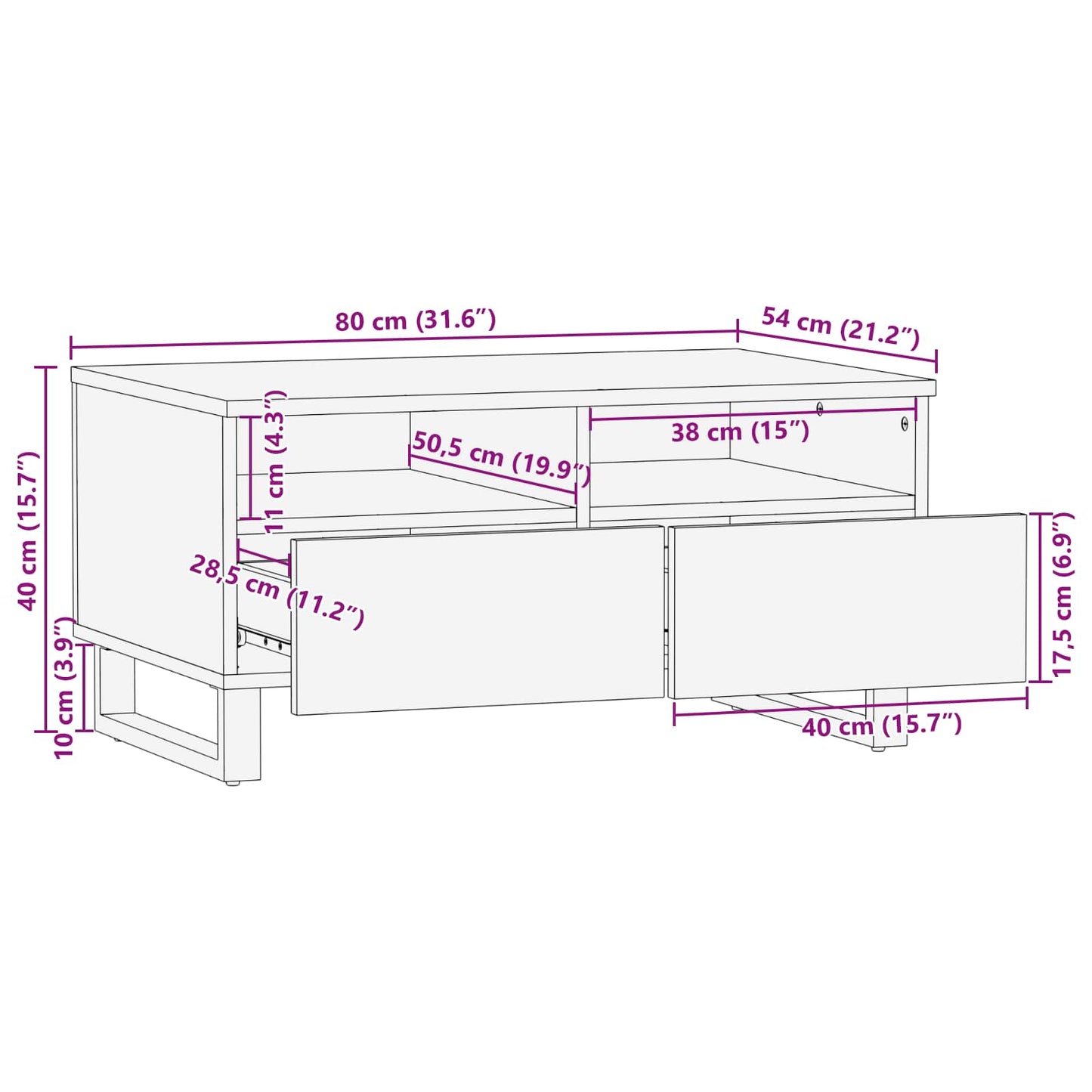 vidaXL Coffee Table with Drawer Brown 80 x 54 x 40 cm Solid Mango Wood