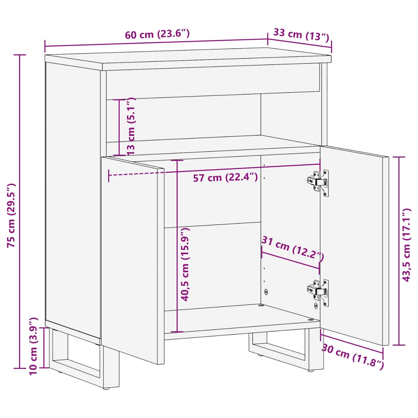 vidaXL Side Cabinet with Door Brown 60 x 33 x 75 cm Solid Mango Wood