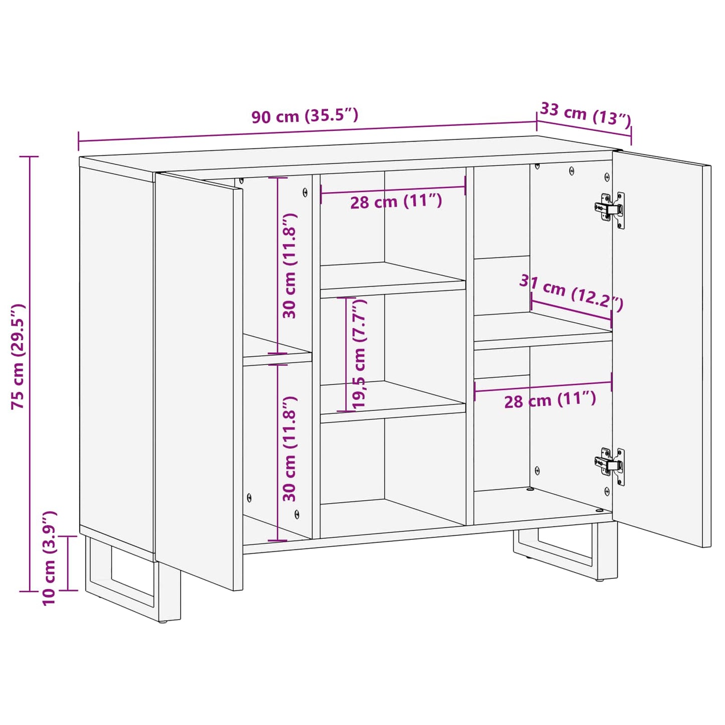 vidaXL Side Cabinet with Drawer Brown 90 x 33 x 75 cm Solid Mango Wood