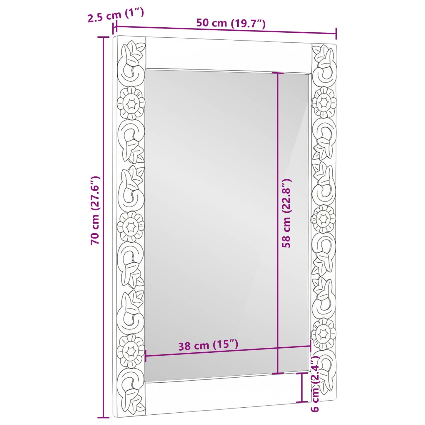 vidaXL Wall Mirror Walnut Brown 70 x 50 cm Engineered Wood and Glass