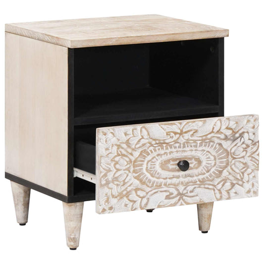 vidaXL Bed cabinet with Drawer White 40 x 33 x 46 cm Solid Mango Wood