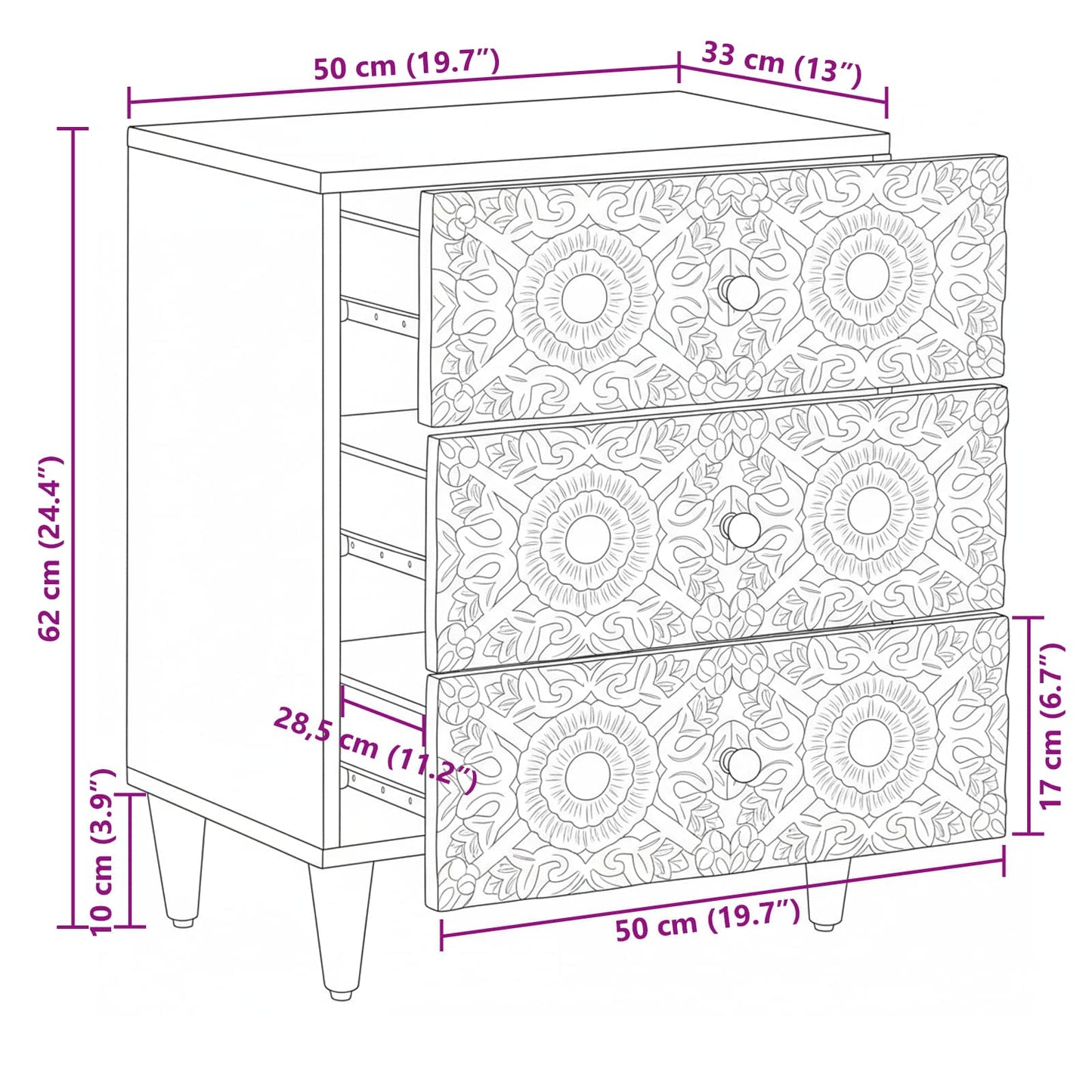 vidaXL Bed cabinet with Drawer White 50 x 33 x 60 cm Solid Mango Wood