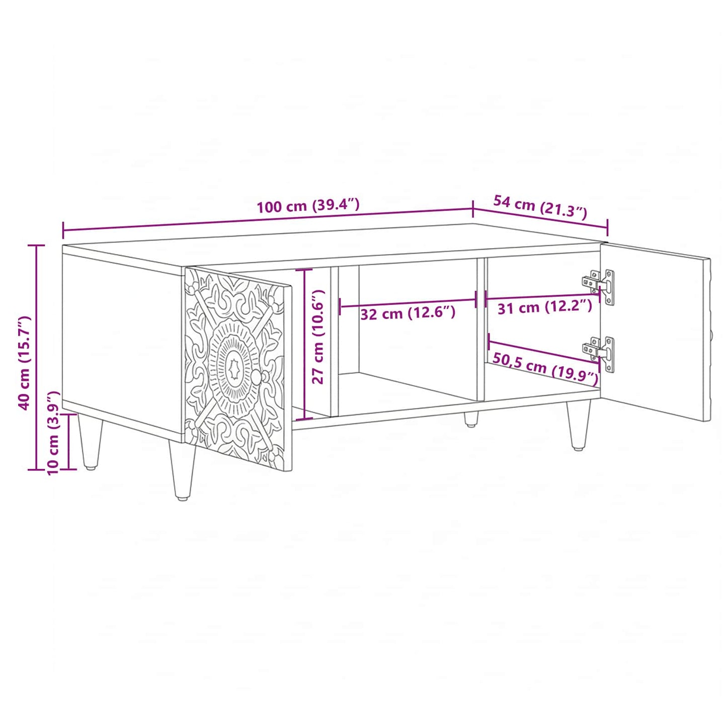 vidaXL Coffee Table White 100 x 54 x 40 cm Solid Mango Wood