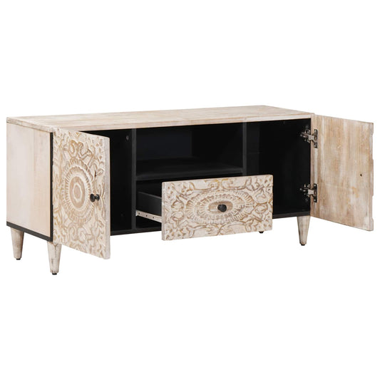 vidaXL TV Cabinet with Door White 105 x 33.5 x 46 cm Solid Mango Wood