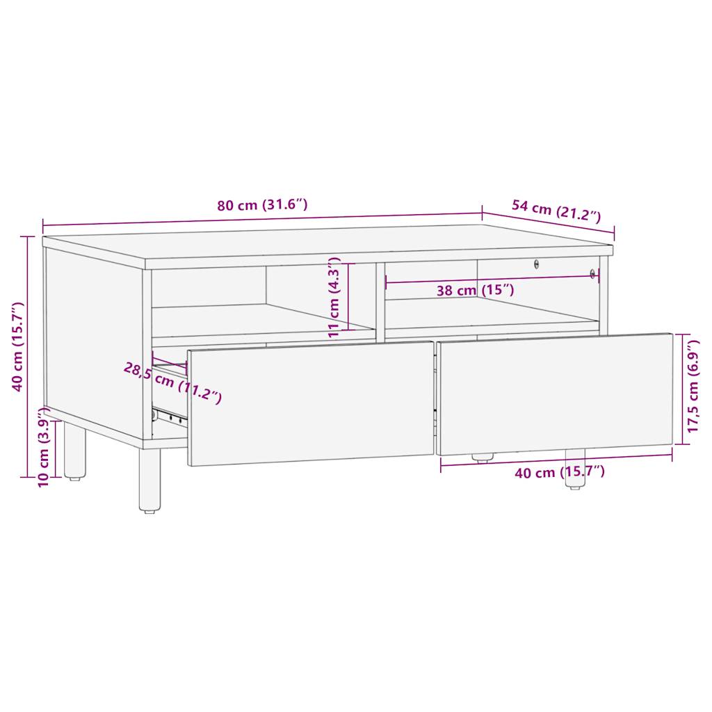 vidaXL Coffee Table Black 80x54x40 cm Solid Rough Wood Mango