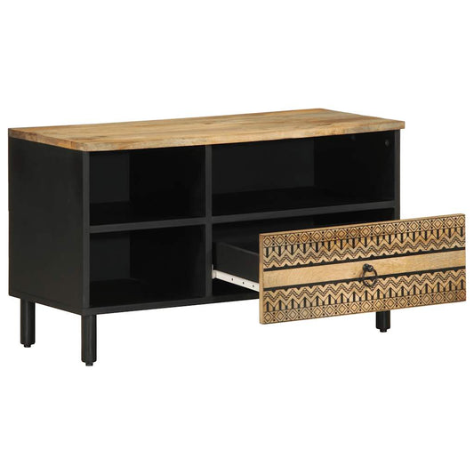 vidaXL TV Cabinet Black 80x33.5x46 cm Solid Rough Wood Mango