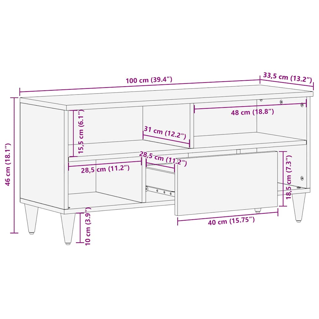 vidaXL TV Cabinet 100x33.5x46 cm Solid Wood Mango