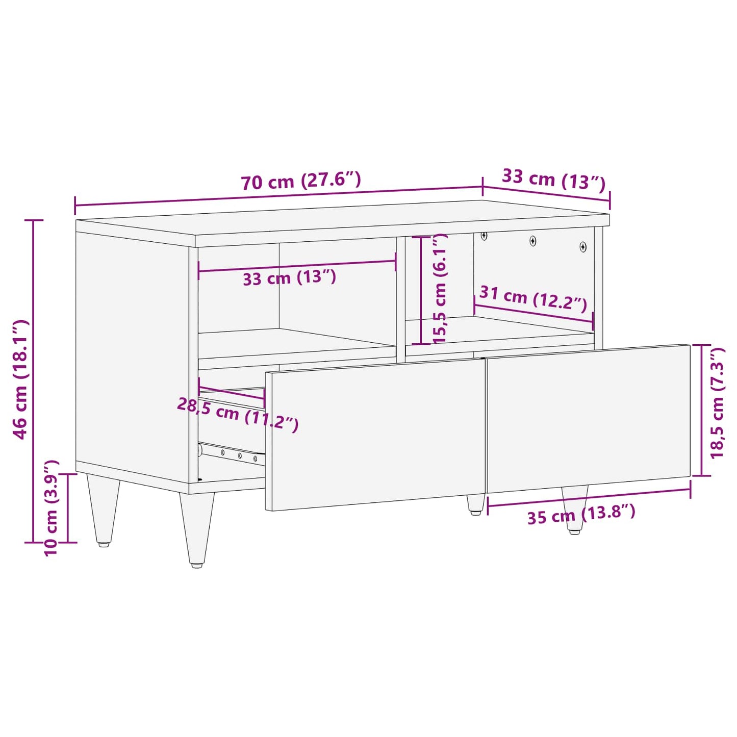 vidaXL Storage Cabinets Multicolour 70 x 33.5 x 46 cm Solid Mango Wood