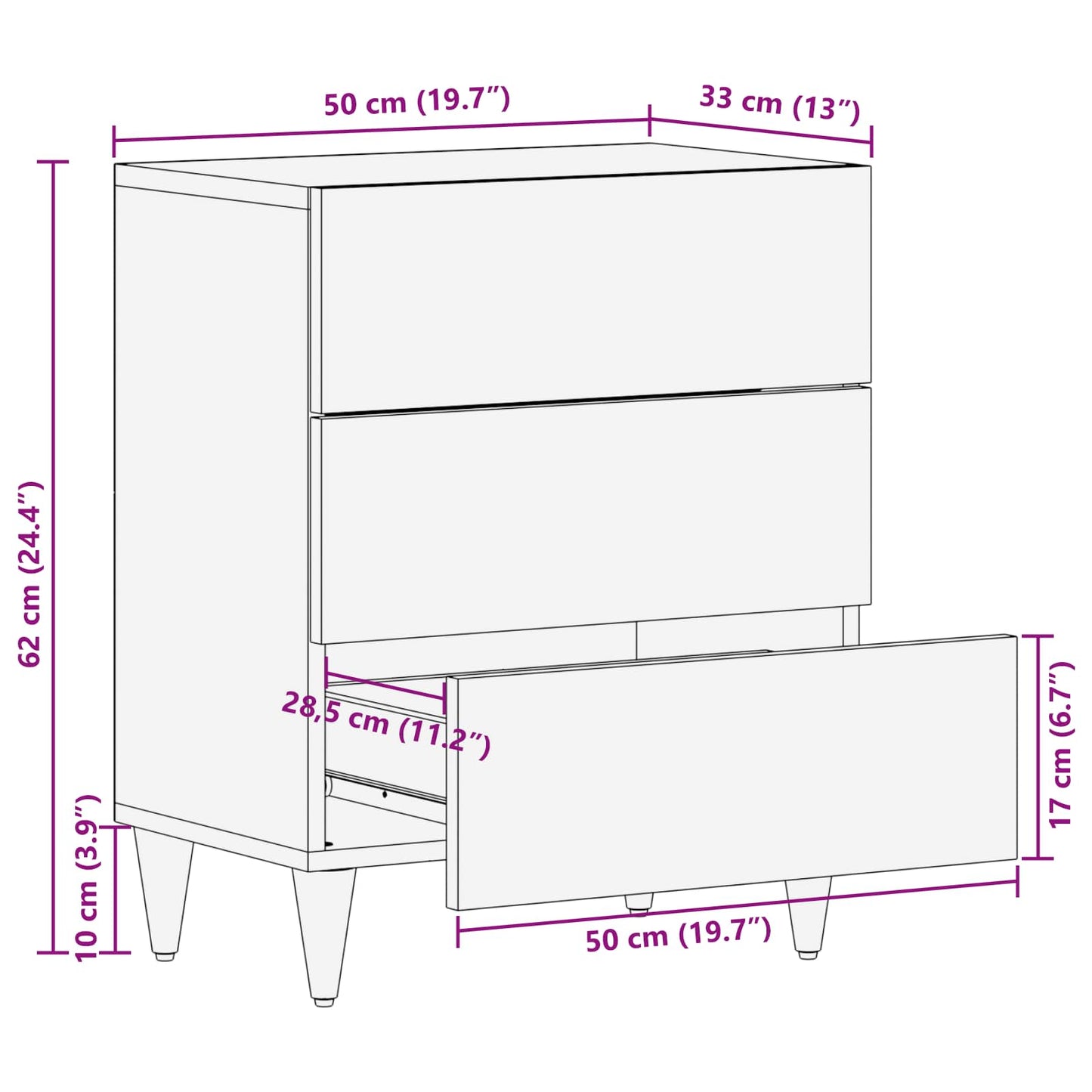 vidaXL Bedside Table Multicolour 50 x 33 x 60 cm Solid Mango Wood