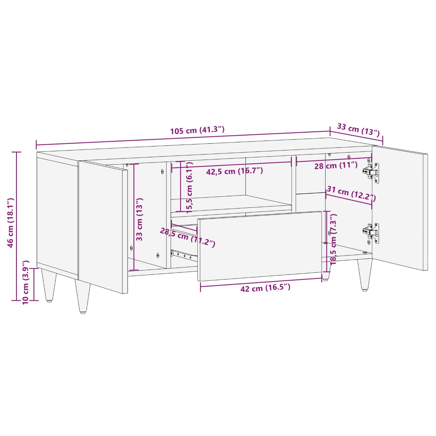 vidaXL Storage Cabinets with Drawer Multicolour 105 x 33.5 x 46 cm