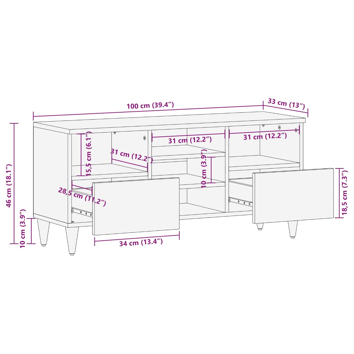 vidaXL Storage Cabinets with Drawer Multicolour 100 x 33.5 x 46 cm