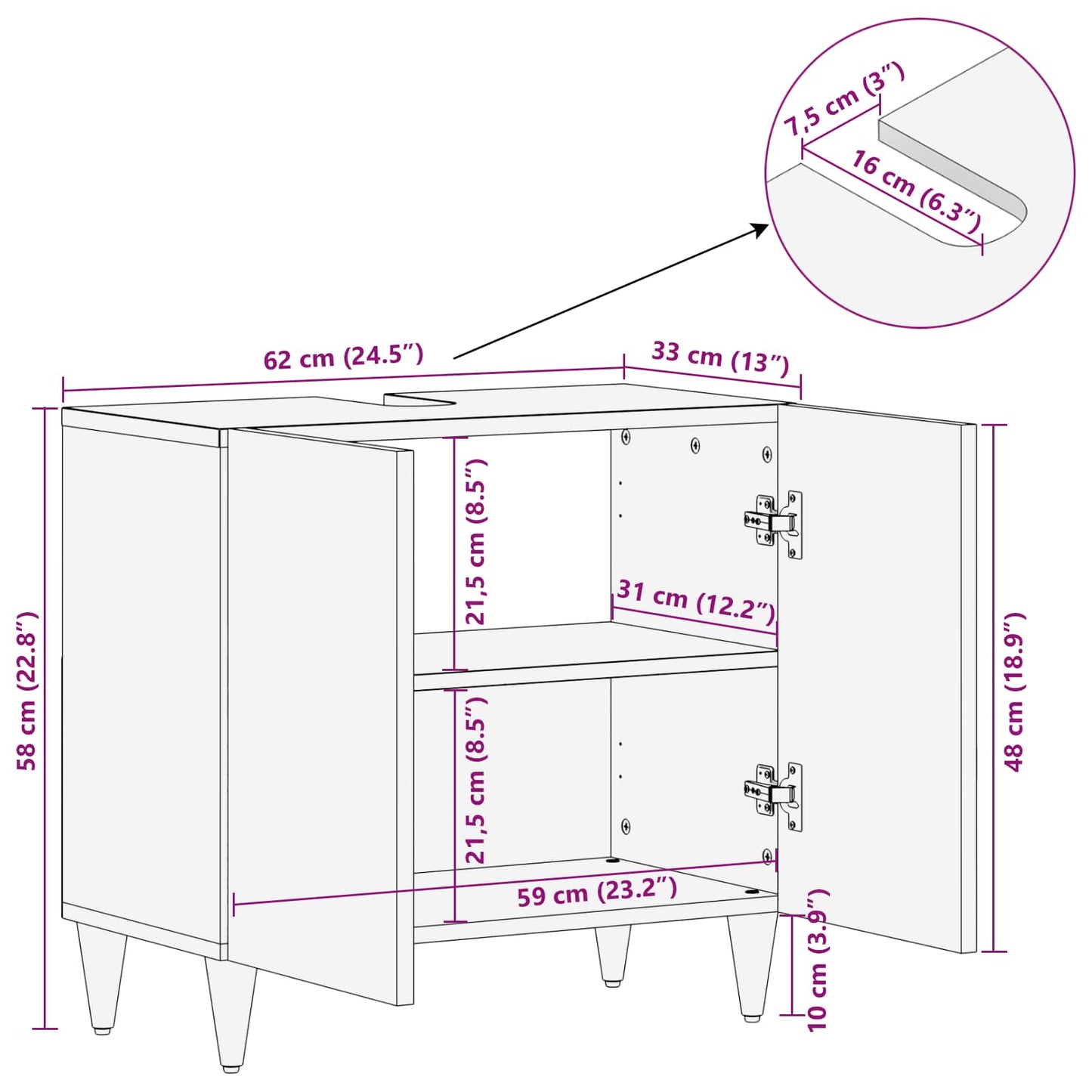 vidaXL Sink cabinet Multicolour 62 x 33 x 58 cm Solid Mango Wood