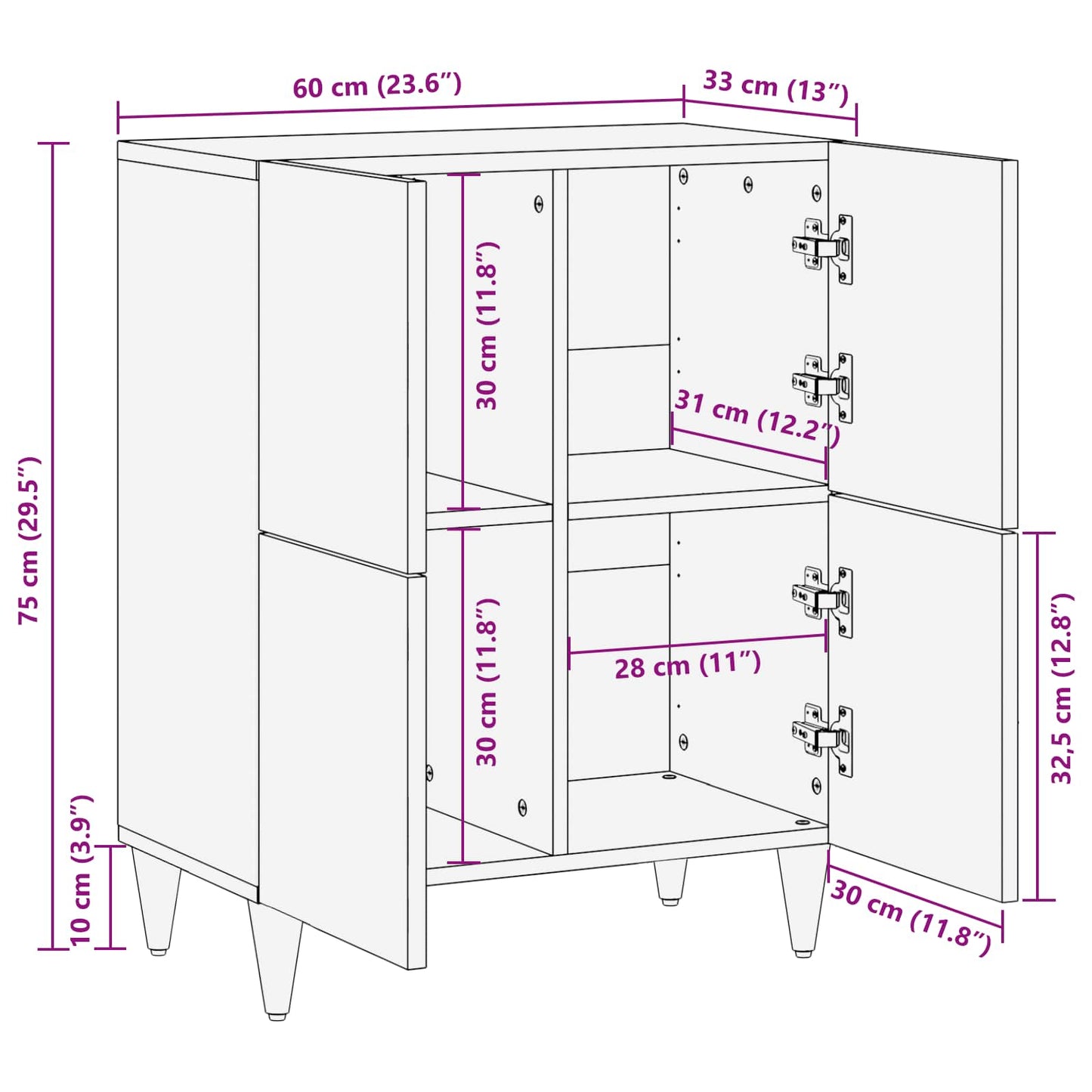 vidaXL Storage Cabinets Multicolour 60 x 33.5 x 75 cm Solid Mango Wood