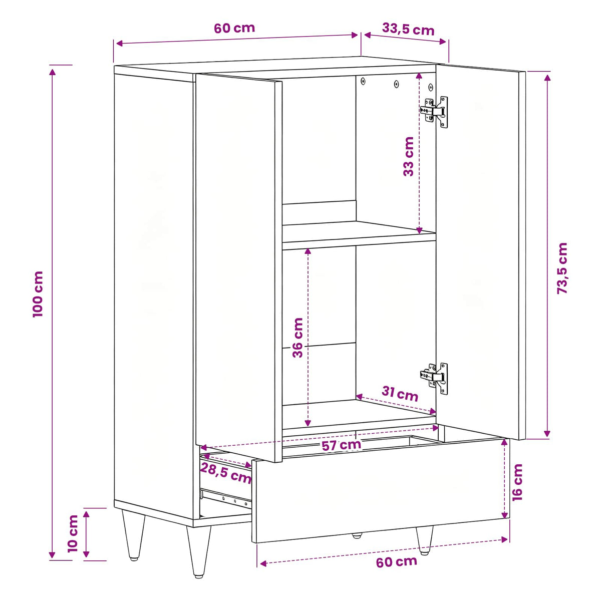 vidaXL Storage Cabinets with Drawer Multicolour 60 x 33.5 x 100 cm