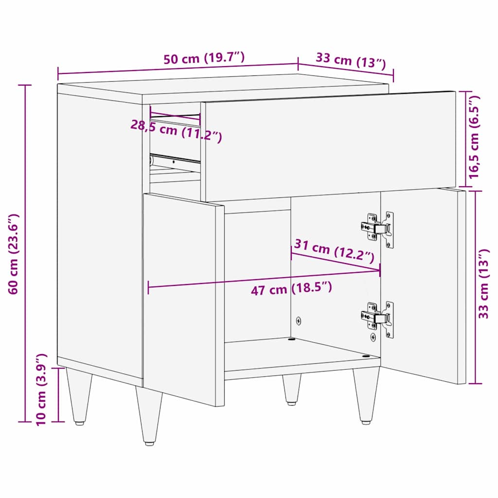 vidaXL Bedside Cabinet with Door Honey Brown 50 x 33 x 60 cm