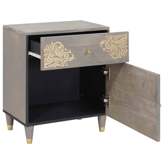vidaXL Bedside Cabinet with Door Grey 50 x 33 x 60 cm Solid Mango Wood