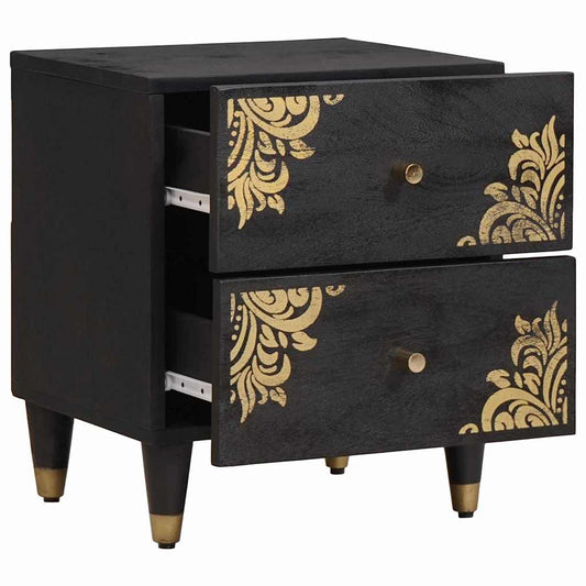 vidaXL Bedside Cabinet Black 40 x 33 x 46 cm Solid Mango Wood