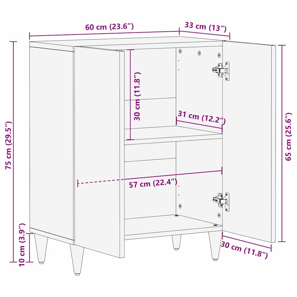 vidaXL Sideboard Black 60 x 33 x 75 cm Solid Mango Wood