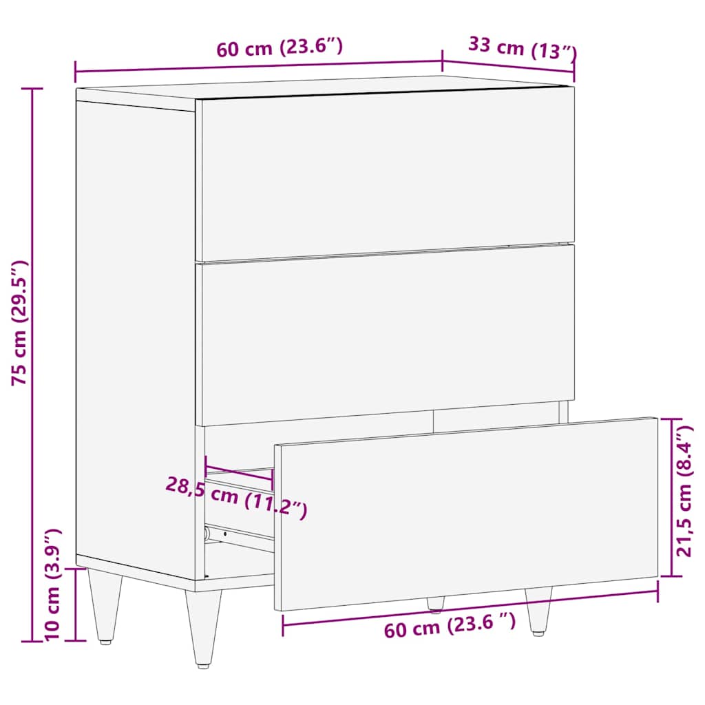vidaXL Sideboard Black 60 x 33 x 75 cm Solid Mango Wood