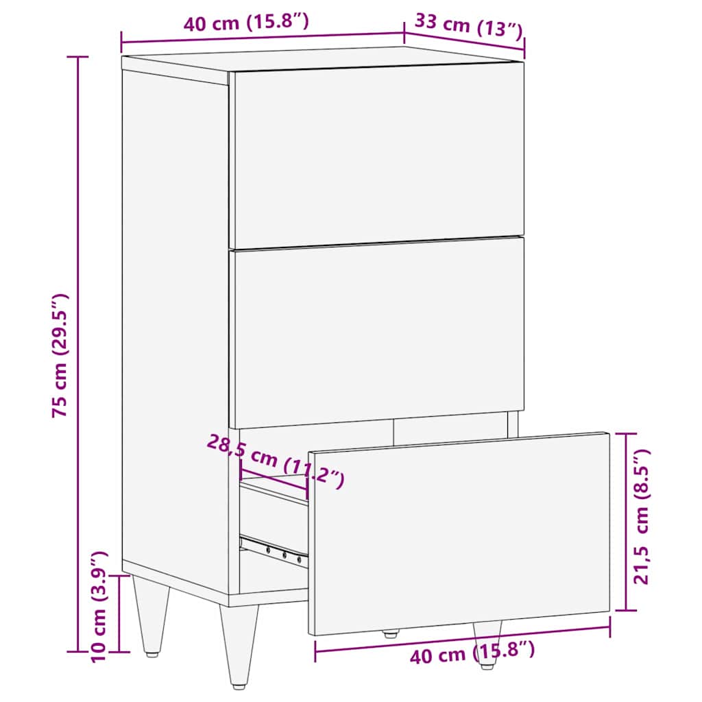 vidaXL Sideboard with Drawer Black 40 x 33 x 75 cm Solid Mango Wood