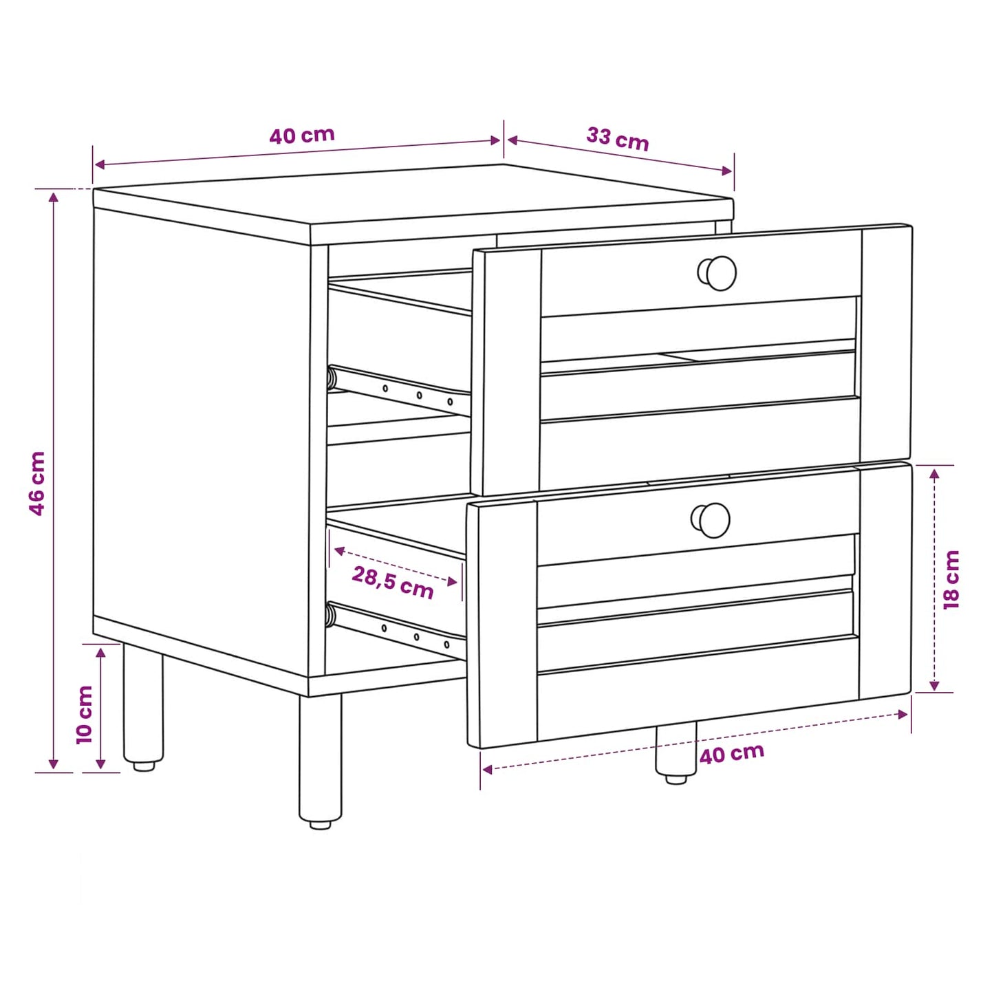 vidaXL Bedside Table 2 pcs Natural 40 x 33 x 46 cm Solid Mango Wood