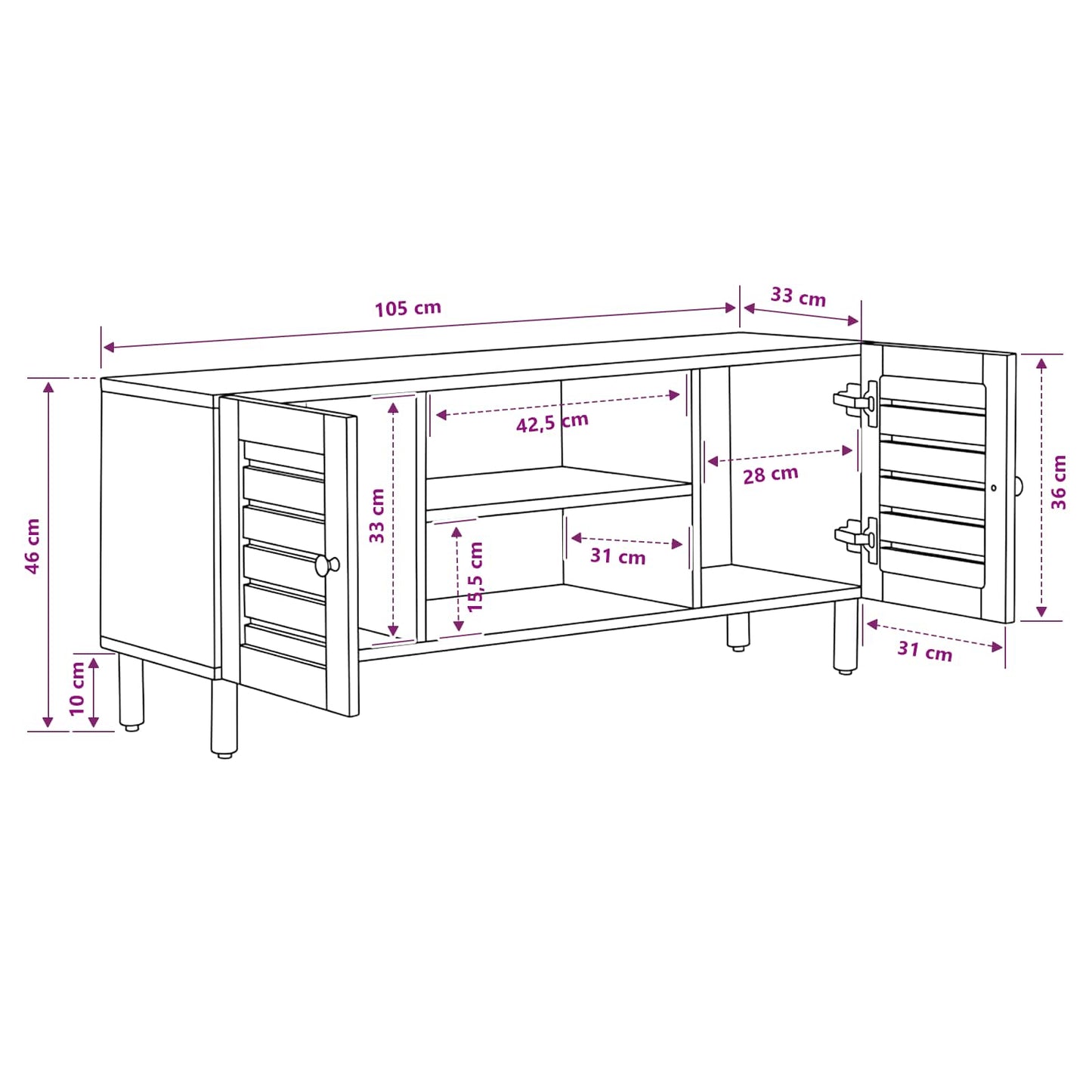vidaXL Storage Cabinets Natural 105 x 33 x 46 cm Solid Mango Wood