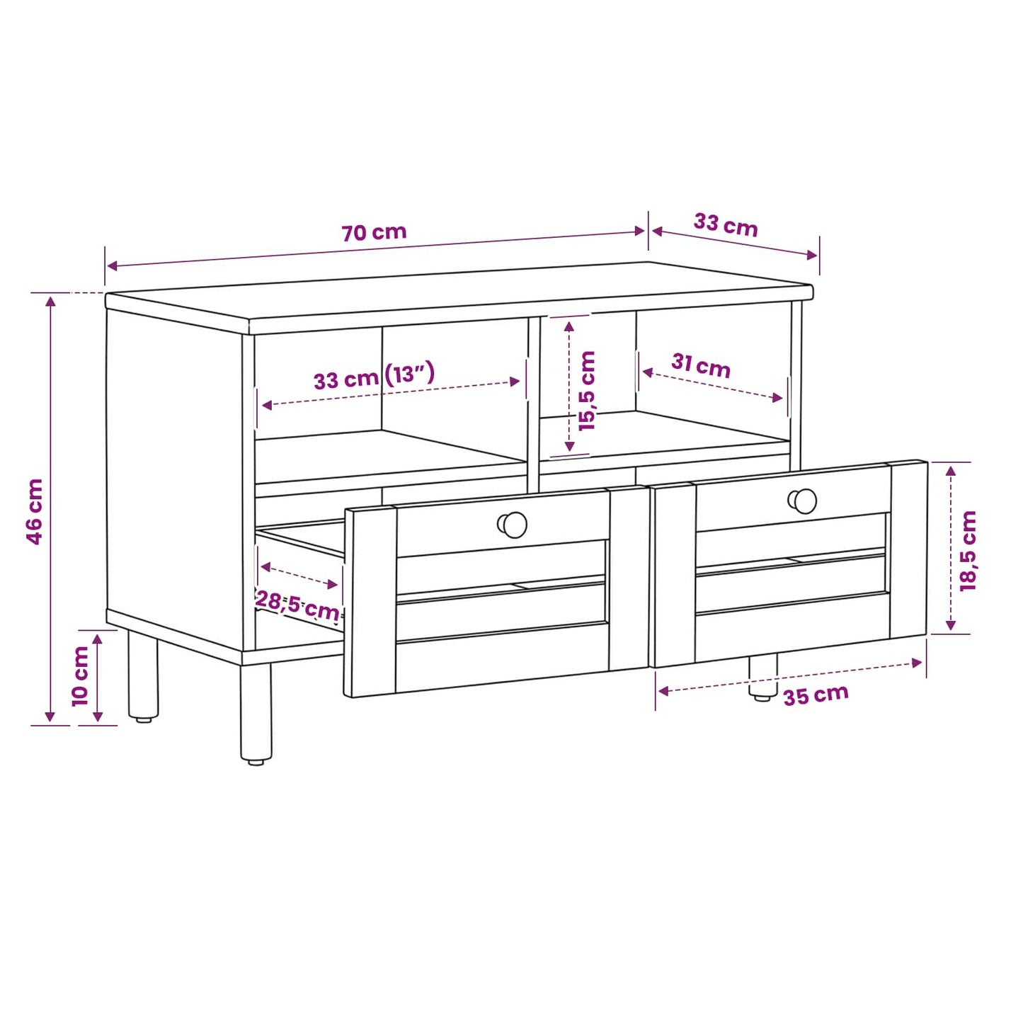 vidaXL Storage Cabinets Natural 70 x 33 x 46 cm Solid Mango Wood