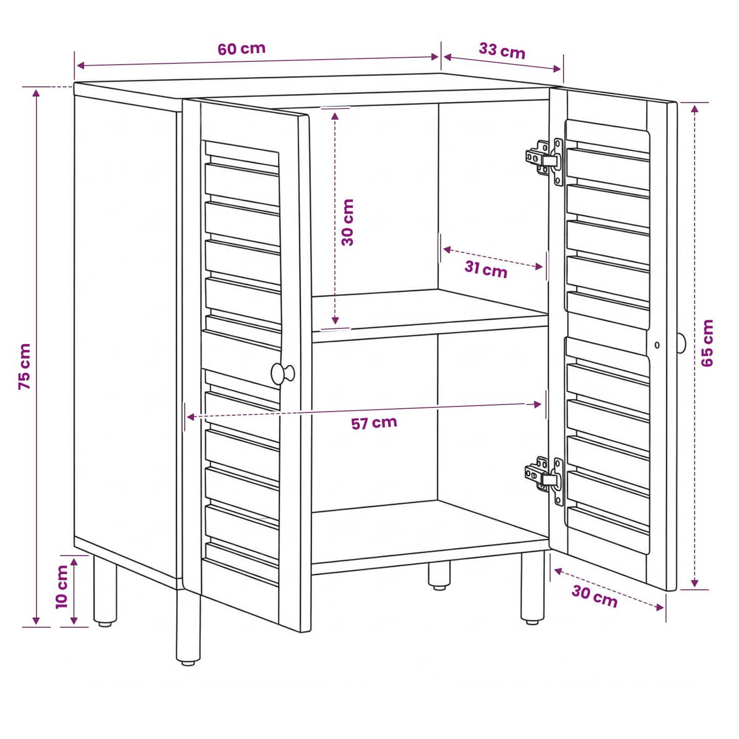 vidaXL Storage Cabinets 60 x 33 x 75 cm Solid Mango Wood Natural