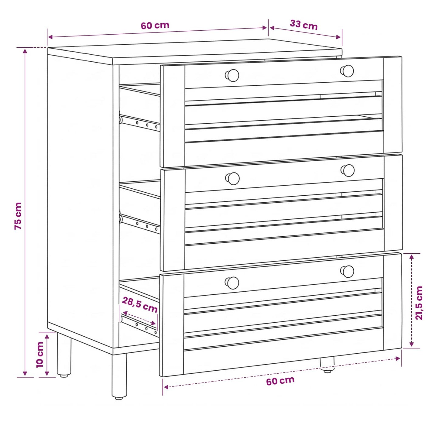 vidaXL Storage Cabinets 60 x 33 x 75 cm Solid Mango Wood Natural