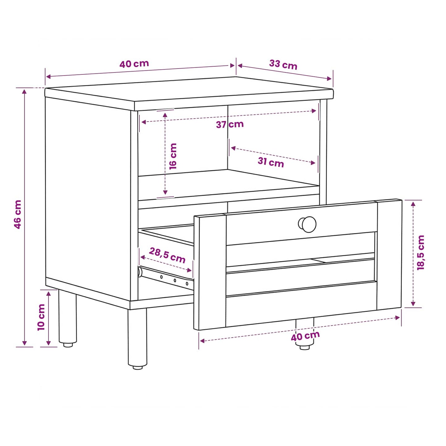vidaXL Bedside Table Natural 40 x 33 x 46 cm Solid Mango Wood