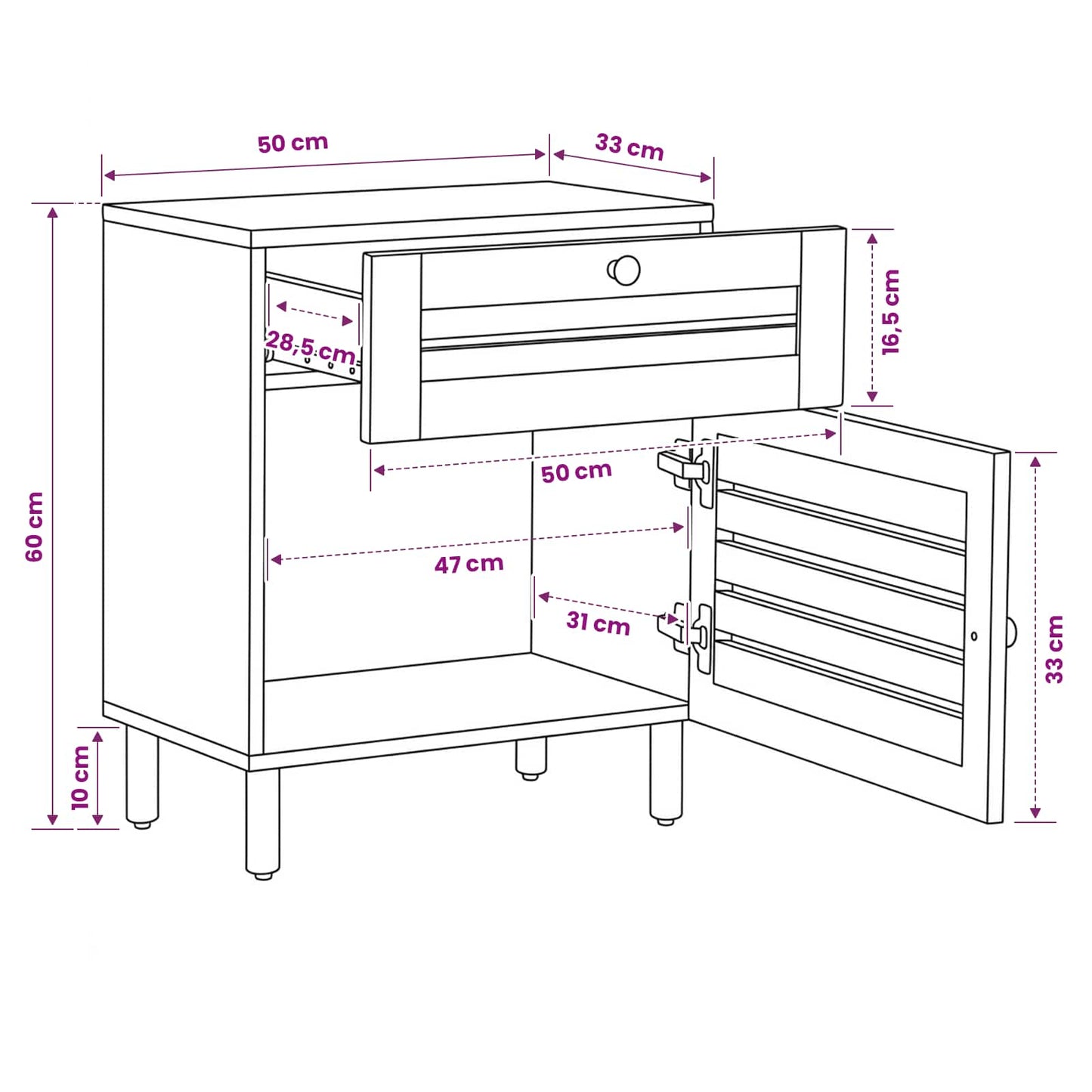 vidaXL Bedside Table Natural 50 x 33 x 60 cm Solid Mango Wood
