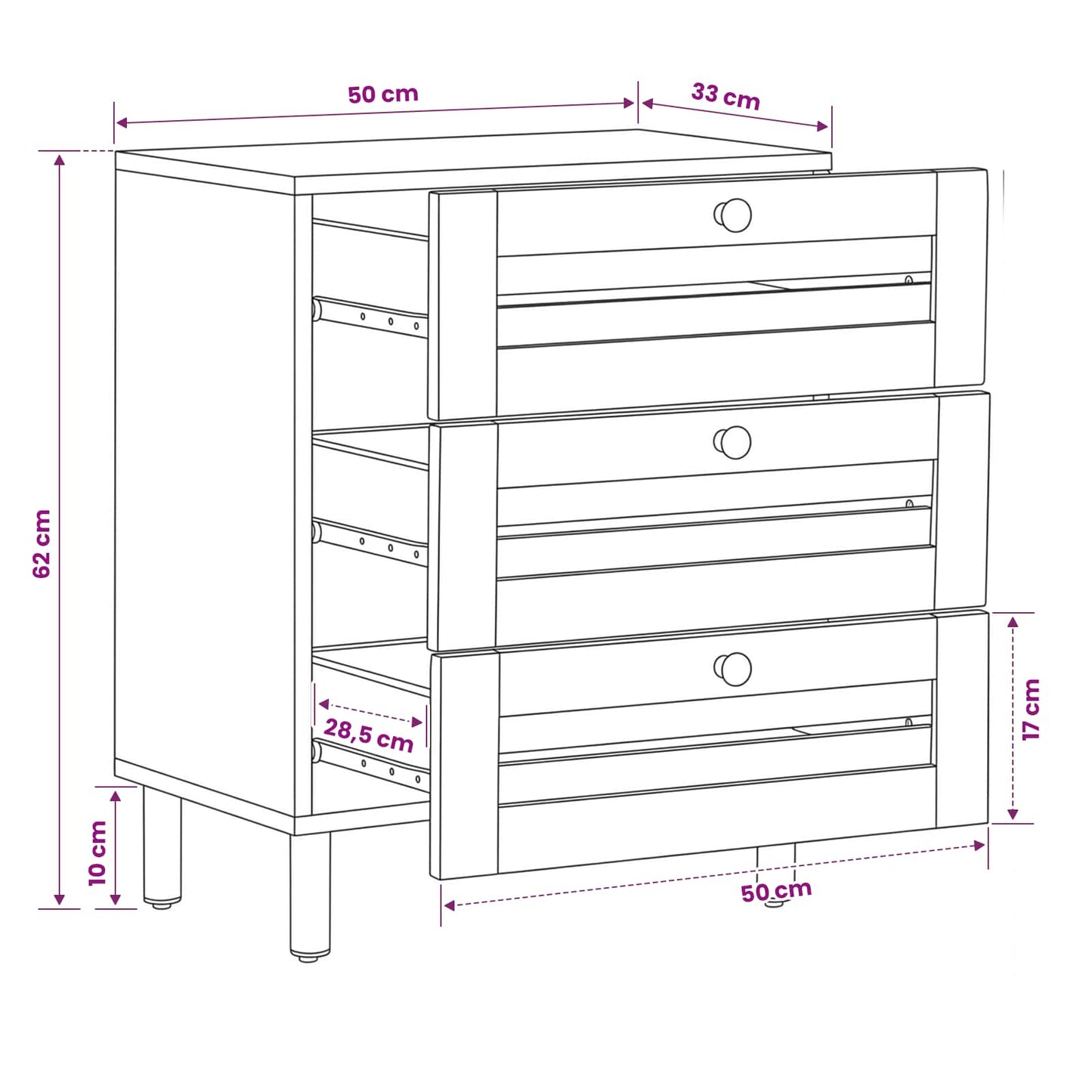 vidaXL Bedside Table Natural 50 x 33 x 62 cm Solid Mango Wood