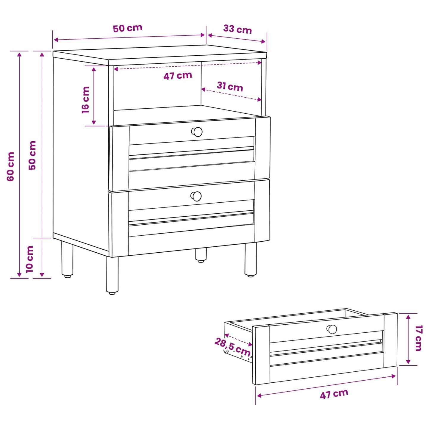 vidaXL Bedside Table Brown and Black 50 x 33 x 60 cm Solid Mango Wood
