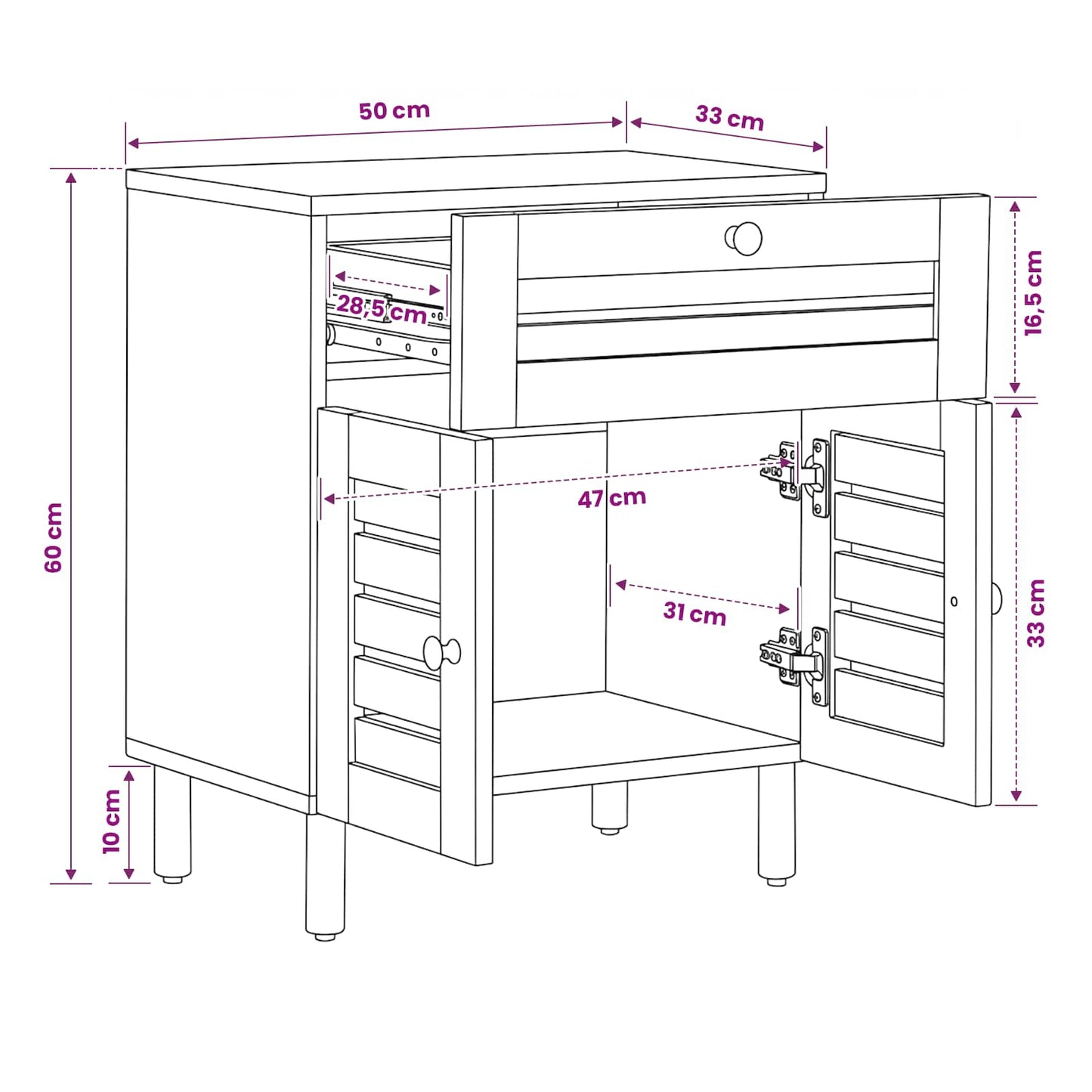 vidaXL Bedside Table Natural 50 x 33 x 60 cm Solid Mango Wood