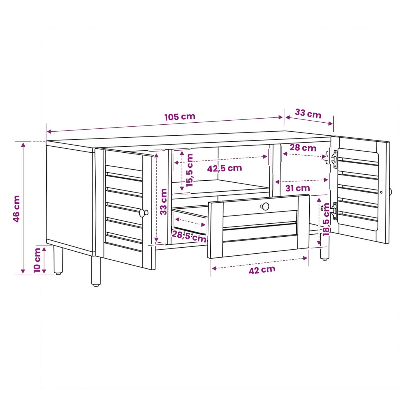 vidaXL Storage Cabinets Natural 105 x 33 x 46 cm Solid Mango Wood