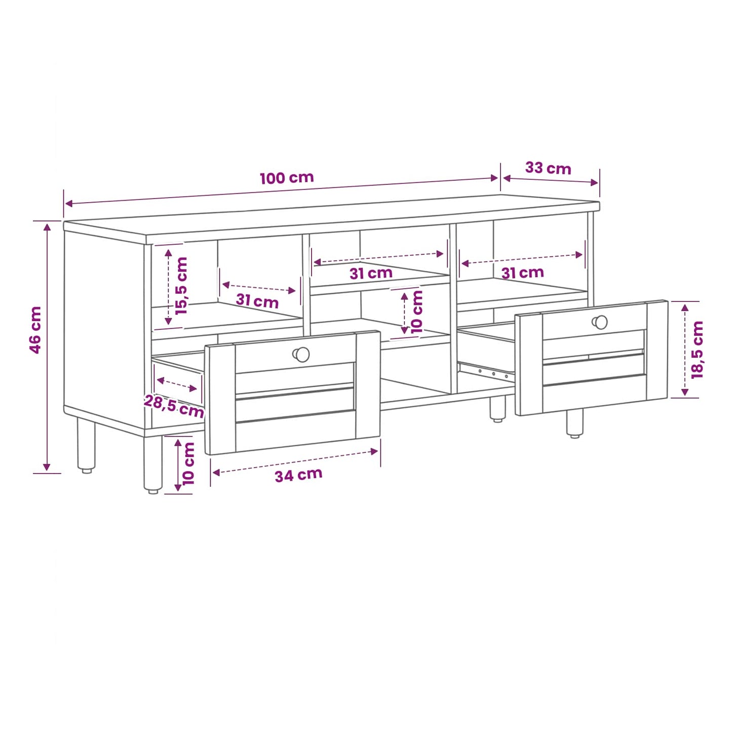 vidaXL Storage Cabinets Natural 100 x 33 x 46 cm Solid Mango Wood