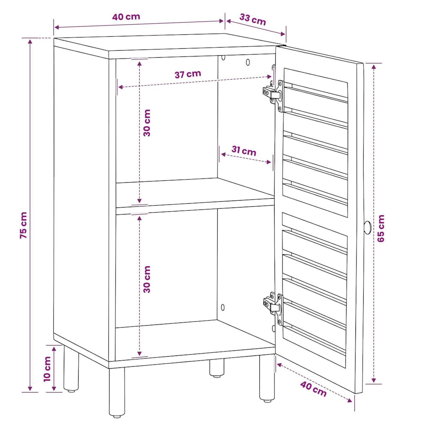 vidaXL Storage Cabinet Natural 40 x 33 x 75 cm Solid Mango Wood